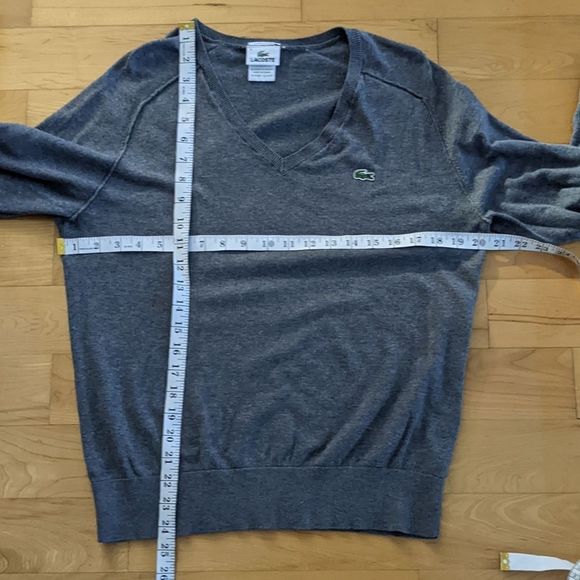 Vintage LACOSTE cotton cashmere v neck knit sweater grey size 4 small @i1 - Picture 4 of 10